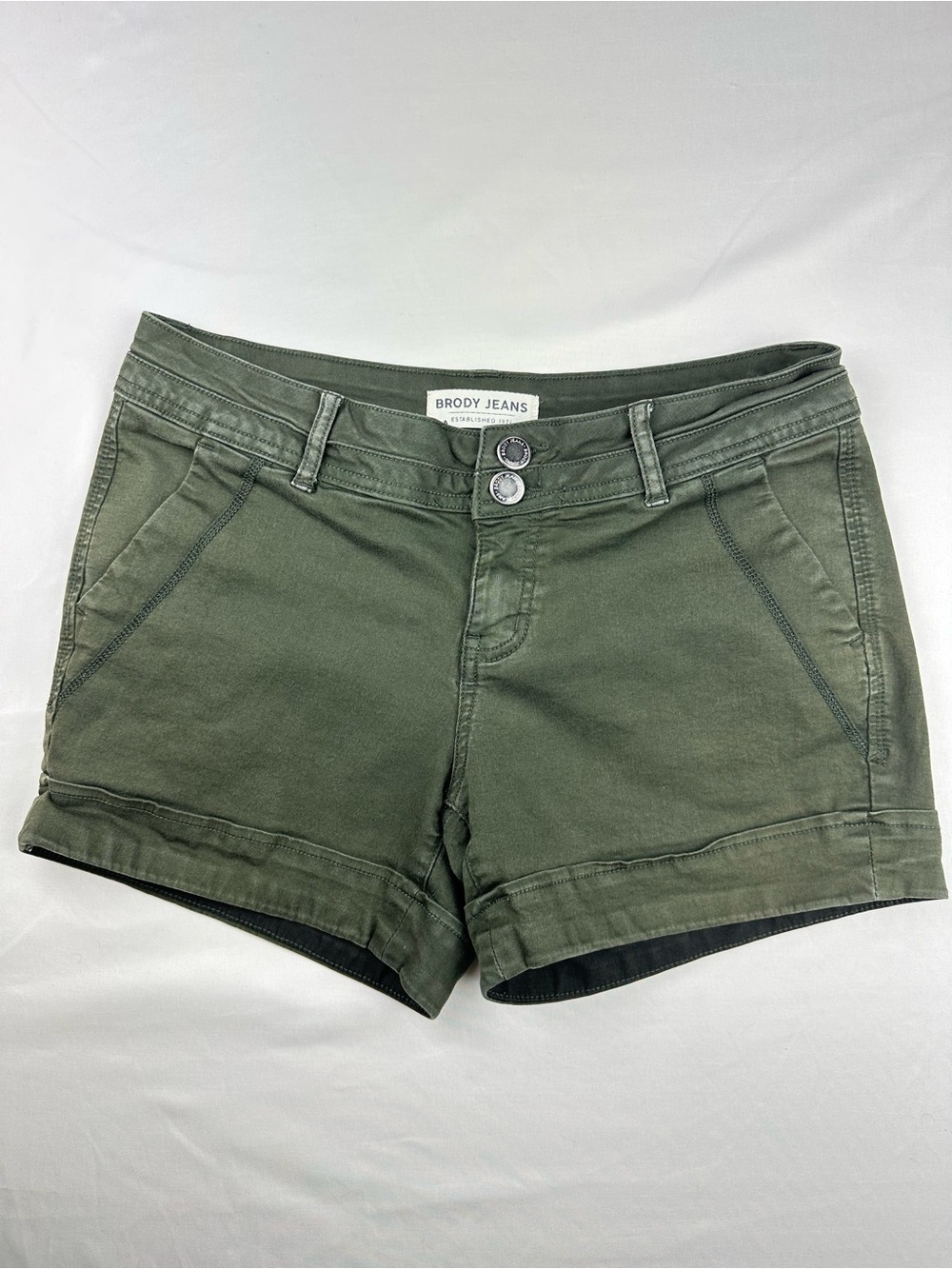 Y2K Brody Jeans Olive Green Denim Shorts Low Mid Rise Cargo Utility Chino Boho